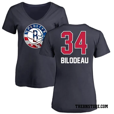 Navy Women's Tyler Bilodeau Brooklyn Nets Name and Number Banner Wave V-Neck T-Shirt